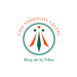 logo del sitio web que consta del símbolo celta Awen bicolor (naranja y verde) con la inscripción: Blog de la Tribu