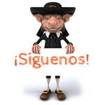 Leprechaun o duende sosteniendo un cartel que dice: Síguenos