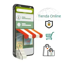 Celular como fachada de la tienda online Con Símbolos Celtas, icono de seguridad y carrito de compra.