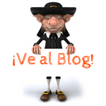 Ilustración de un pequeño duende sonriente que porta un letrero que dice: Ve al Blog.