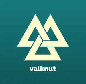 Diseño del símbolo vikingo valknut, formado por tres triángulos entrelazados, dos en la parte superior y el otro en medio en la parte inferior.